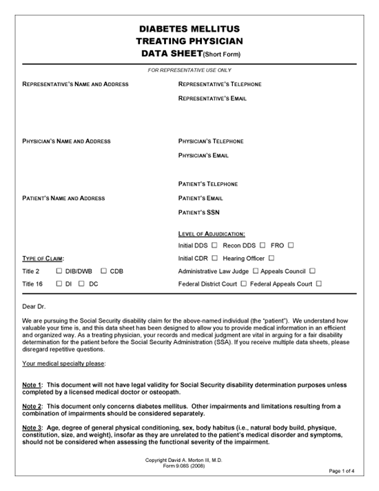 Medical Data Form for Diabetes Mellitus